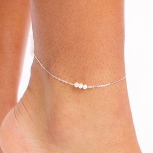 White Pearl Anklet, Freshwater Pearl Dainty Anklet, Gold Silver Anklet, Tiny Anklet, Star Anklet, Dainty Star Anklet, Gift Star Anklet