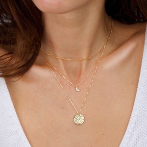 Delicate Layered Necklaces, Personalized Set, Coin Necklace, Gold Moon Necklace, Layered Diamond Necklace, Diamond Moon Necklace