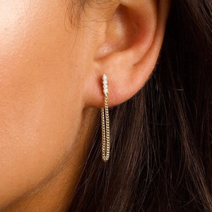 Hanging Bar Chain Earrings, Diamond Dangle Bar Earrings, Drop Chain earrings, Dangling Earrings, Gold Earrings, Dainty Diamond Chain Earring
