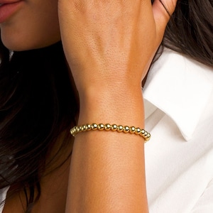 Bead Bracelet, Elastic Beaded Bracelet, Gold Elastic Bracelet, Beaded Gold Bracelet, Round Bead Bracelet, Gold Bracelet, Stretchy Bracelet