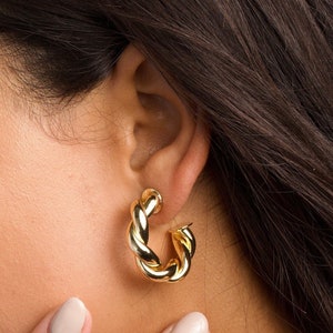 Large Twist Hoops, Big Twisted Earrings, Thick Gold Twist Hoops, 14k Gold Filled Hoop Earrings, Twisted Gold Hoop Earrings, Large Gold Hoops