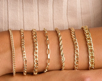 Gold Stacking Bracelets, Gold Filled Link Bracelets,Link Chain Bracelets, Gold Bracelets for Women, Stacking Bracelets, Layered Bracelets