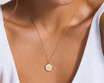 Gold Coin Necklace, Celestial Coin Necklace, Medallion Gold Necklace, Opal Celestial Necklace, Gift Necklace for Her, Round Pendant Necklace