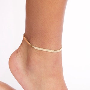 Gold Snake Anklet, Herringbone Anklet, Snake Anklet, Gold Filled Snake Bracelet, Thick Gold Anklet, Flat Chain Anklet, Herringbone Chain