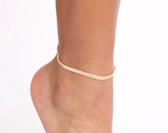 Gold Herringbone Chain Anklet - Body Jewelry for Women