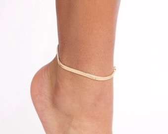 Gold Herringbone Anklet, Gold Chain Anklet, Thick Chain Anklet Bracelet, Body Jewelry, Gold Anklet Bracelet, Thick Anklet Bracelet, Anklet