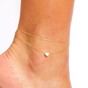 Tiny Gold Heart Anklet, Custom Heart Anklet, Gold Dainty Anklet, Gold Silver Charm Anklet, Gold Anklet, Dainty Heart Anklet, Gift