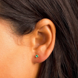 Birthstone Studs, Emerald Earrings, Dainty Birthstone Studs, Crystal Earrings, Gift for Women, Birthstone Gift, Emerald Earrings Studs