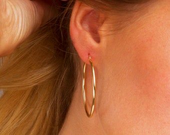 Thin Wire Hoops, 14k Gold Earrings, Sterling Silver, Dainty Hoop Earring, Medium Hoop Earrings, Dainty Hoops, Delicate Hoop Earrings, Hoops
