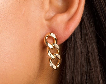 Gold Drop Earrings, Drop Chain Earrings, Link Dangle Earrings, Gold Hanging Earrings, Gold Filled Earrings, Gold Dangle Earrings, Gift
