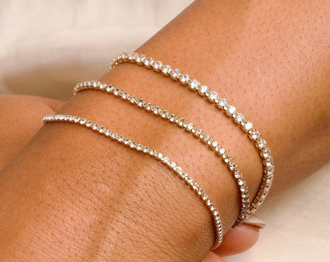 Gold Tennis Bracelet, Diamond Bracelet, Cubic Zirconia Tennis Bracelet, Diamond Bracelet, Dainty Bracelet, Gift for Her, Minimalist Bracelet