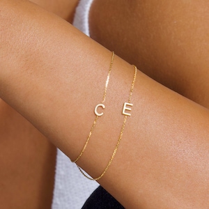 14k Solid Gold Initial Bracelet – Dainty Personalized Custom Jewelry