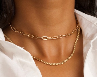 Layered Link Rope Necklace, Layering Chain Necklaces, Gold Filled Thick Chains, Double Layer Necklaces, Gold Chain Necklace, Link Chains