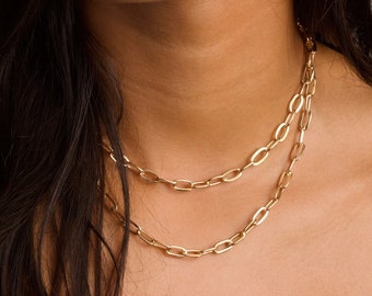 Layered Large Link Necklace, Layering Gold Chains, Gold Thick Chain Necklace, 14k Gold Filled Chains, Layering Necklace, Gift for Women