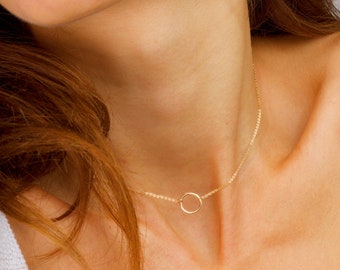 Collier cercle en or délicat, collier d’éternité simple, collier de karma en or, collier de cercle ouvert, cadeau pour elle, choker de karma, collier en or