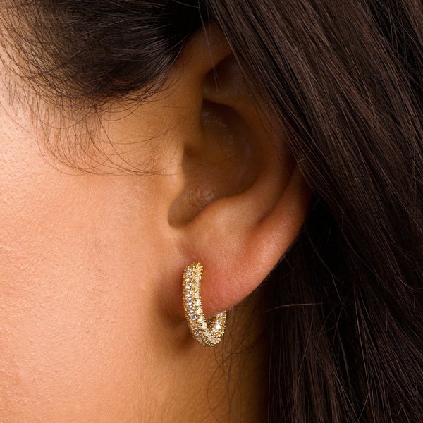 Medium Diamond Hoops, 14K Gold Hoop Earrings, Chunky Hoop Earrings, Diamond Hoop Earrings, Small Hoop Earrings Gold Hoops Diamond Earrings