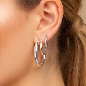 Sterling Silver Layering Hoop Set | 14K Gold Tiny Medium Large Earrings