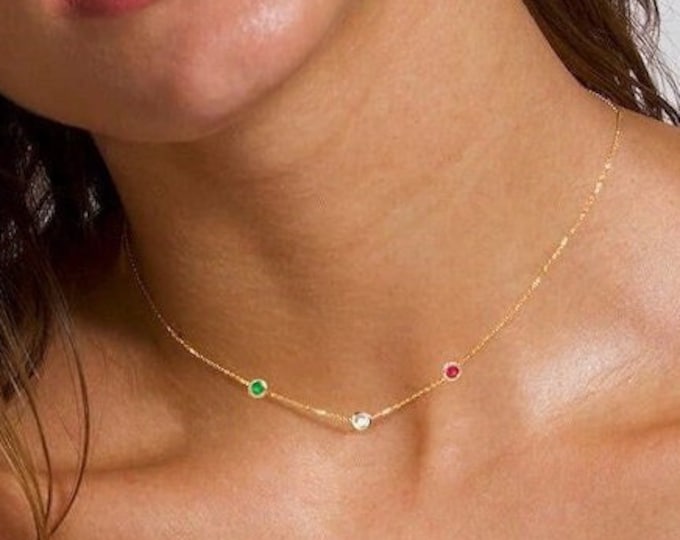 14k Gold Family Birthstone Gift Necklace, Dainty Birthstone Gem Necklace, Gift Necklace for Mom, Sister, Bridesmaids, Birthstone Jewelry