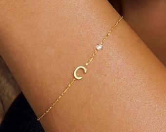 14k Solid Gold Diamond Bracelet, Initial Bracelet, Custom Letter Bracelet, Personalized Initial Bracelet, Birthday Gift, Personalized Gift,