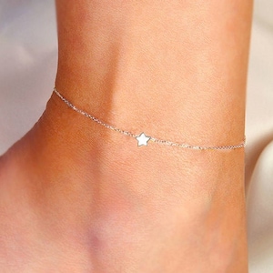 Silver Star Anklet, Silver Anklet, Dainty Silver Anklet, Silver Star Charm, Tiny Silver Anklet, Little Silver Anklet, Tiny Silver Star
