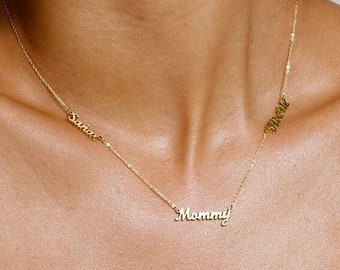 Collar de nombre, Collar de tres nombres, Collar de nombres múltiples, Collar de apellidos, Collar de mamá, Nombres de niños, Collar de nombres de niños, Regalo