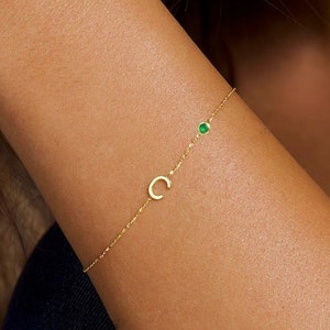 Pulsera familiar con inicial y piedra de nacimiento, pulsera de oro con inicial de piedra de nacimiento para mamá, pulsera de oro personalizada de amistad para hermanas, pulsera de regalo