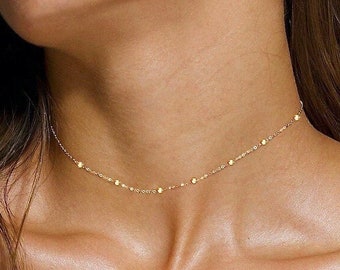Satellite Choker Necklace, Gold Choker Necklace, Simple Beaded Choker, Dainty Choker Necklace, Layering Choker Necklace,Tiny Choker Necklace