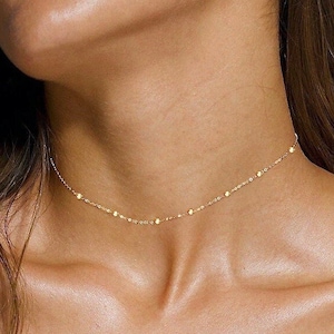 Satelliten Choker Halskette, Gold Choker Halskette, einfache Perlen Choker, zierliche Choker Halskette, Layering Choker Halskette, winzige Choker Halskette