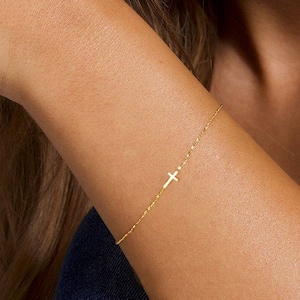 Gold Cross with Diamond Bracelet, Cross Gift Bracelet, 14k Solid Gold Bracelet with Diamond and Cross, Gold Cross Bracelet Gift, Cross Gift image 6