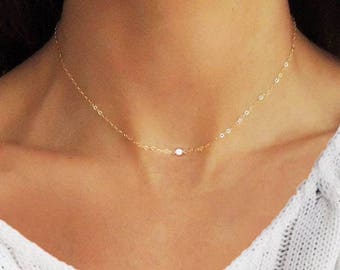 Diamond Choker, Tiny Diamond Choker, Diamond Necklace, Dainty Diamond Necklace, Gold Diamond Necklace, Silver Diamond Necklace, Necklace