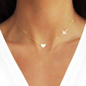 Gold Choker, Bird Choker, Heart Choker, Dainty Choker, Custom Choker Gold, Flying Bird Choker, Gift For Her, Delicate Bird Choker