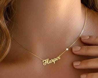 Personalized Cursive Name Necklace with Birthstone - Gold and Sterling Silver Gift Jewelry