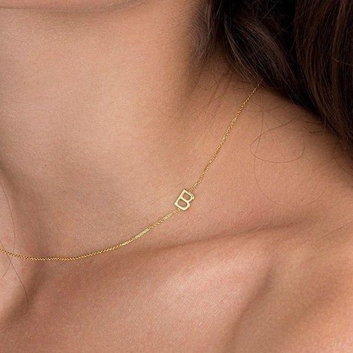 14k Gold Asymmetrical Initial Necklace 