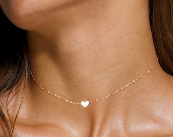 Dainty Heart Choker, Personalized Heart Choker, Tiny Heart Choker Necklace, Heart Necklace, Gift Heart Necklace, Tiny Heart Necklace Gold