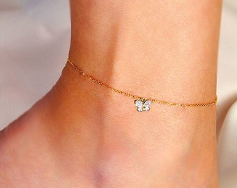 Butterfly Anklet, Charm Anklet, Diamond Butterfly Anklet, Gold Butterfly Anklet, Simple Butterfly Anklet, Gift for Women, Gift for Her