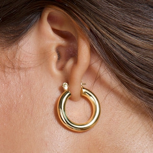 Kräftige Medium Alltag Ohrringe - Chunky 14k Gold oder Sterling Silber Creolen