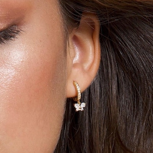 Butterfly Diamond Huggie Earrings - Gold Dainty CZ Dangling Hoops