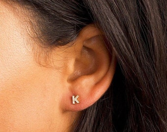 Tiny Initial Earring, Letter Stud Earrings, Initials Earrings, Diamond Initial Earrings, Letter Studs, Tiny Letter Studs, Dainty Earrings