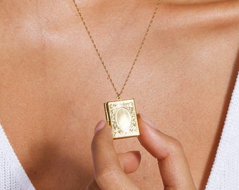 Book Locket Necklace - 14k Gold Plated Personalized Photo Keepsake