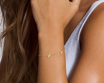 Custom Letter 14k Solid Gold Bracelet - Rose Gold Gift Jewelry
