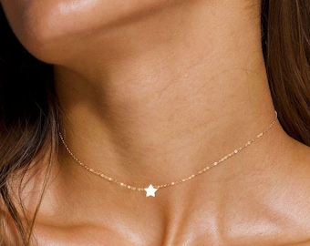 Star Choker, Tiny Star Necklace, Dainty Personalized Choker, Dainty Charm Chokers, Gift for Women, Star Charm Necklace, Gold Star necklace