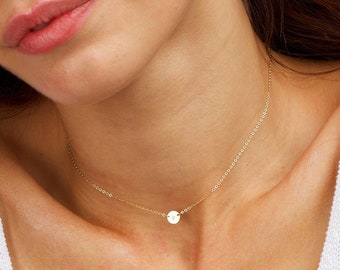 Delicate Necklace, Charm Minimalist Necklace, Dainty Charm Necklace, Gold Disc Necklace, Gold Choker, Silver Choker, Personalized Choker,