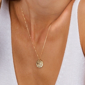 Hammered Circle Gold Coin Necklace - Round Medallion Pendant Jewelry