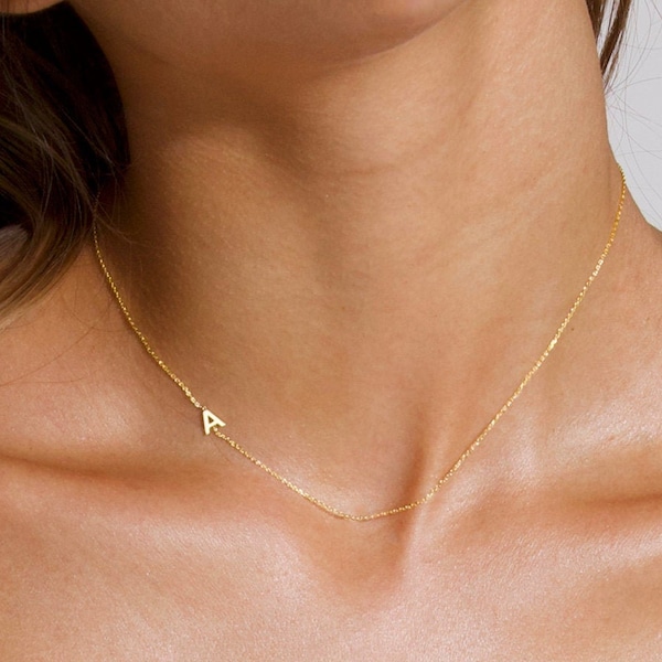 Tiny Sideways Initial Necklace, Gold Tiny Initial Choker, Personalized Letter Choker, Initial Necklace, Tiny Letter Gold, Personalized Gift