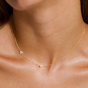 Colar com inicial de diamante minúsculo, diamante com letra personalizada, colar de ouro com inicial personalizada, colar de ouro maciço 14k, colar de diamante