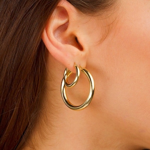 Medium and Large Size Hoops for Stacking, 14k Gold Filled Medium Sized Hoop Earrings, Thick Gold Hoop Earrings for Everyday, Medium Hoops