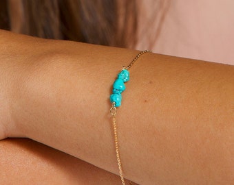 Turquoise Stone Bracelet - Genuine 14k Gold Plated Dainty Beaded Jewelry