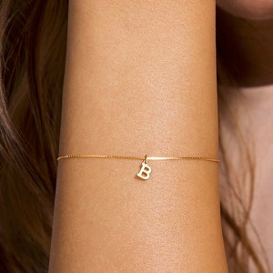Dangle Initial Bracelet, Dainty Letter Bracelet, Gold Tiny Initial Bracelet, Dainty Initial Bracelet in Gold, Silver Gift Bracelet, Bracelet image 2