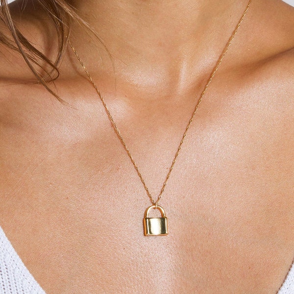 Collar con colgante de candado - Joyas delicadas con capas de candado dorado