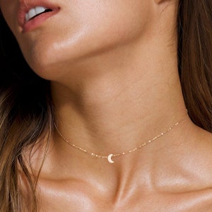 Halloween Necklace, October Necklace, Moon Necklace, Dainty Moon Necklace, Choker Moon Necklace, Delicate Moon Necklace,Simple Moon Necklace